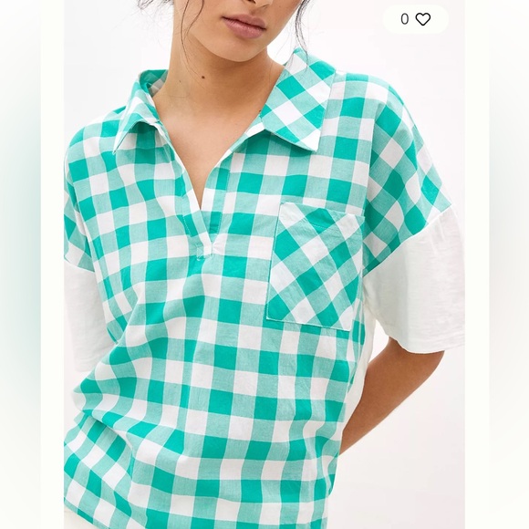 ANTHROPOLOGIE PORRIDGE WOMEN’s TOP TURQUOISE GOLDA GINGHAM PREPPY‎ BACK-TIE NWT - Picture 2 of 12